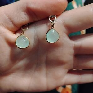 Handmade adorable teal faux stone dainty tear drop earrings